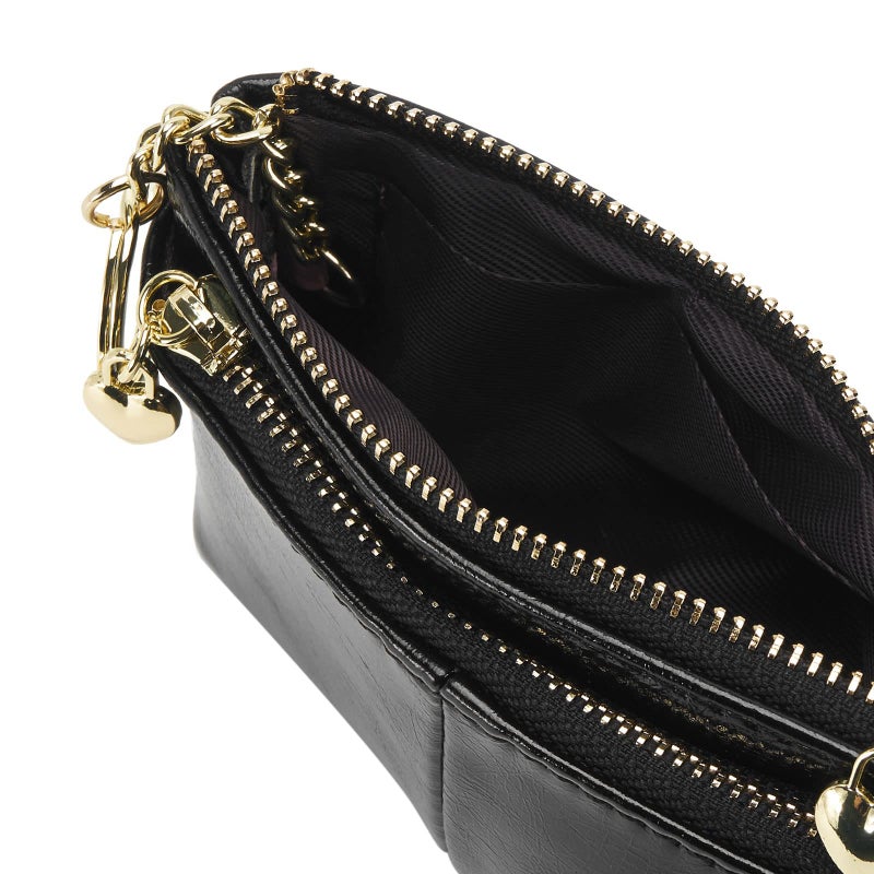ZOOEASS Women PU Leather Zip Mini Coin Purse With Key Ring Triple Zipper Card Holder Wallet(Black) - Image 5